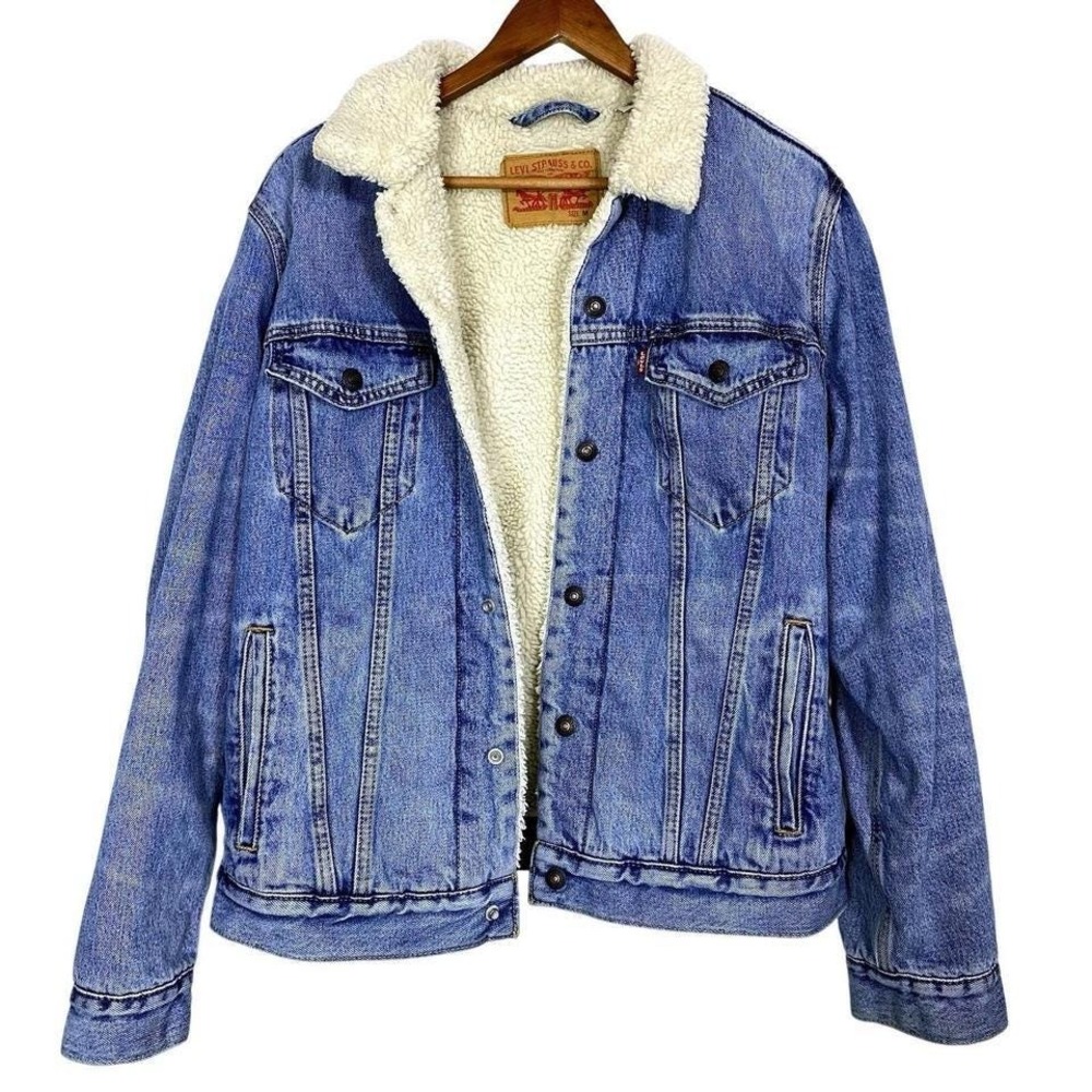 90s Levis Mens Jean Jacket Sz Medium Classic Trucker Sherpa Lined Streetwear Vtg